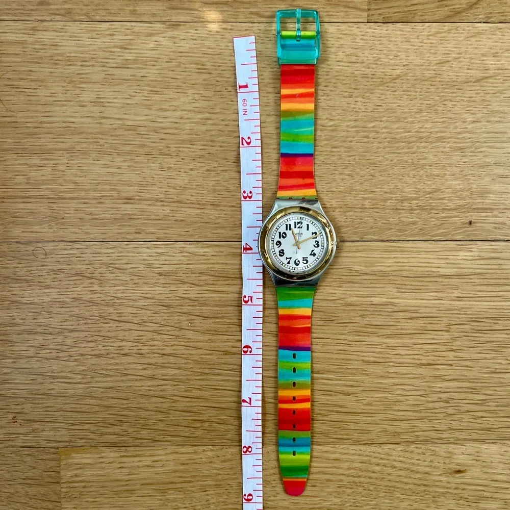 Swatch Irony Big Red Jack YGS100 1994 Vintage Watch With Stripe Band NOT WORKING